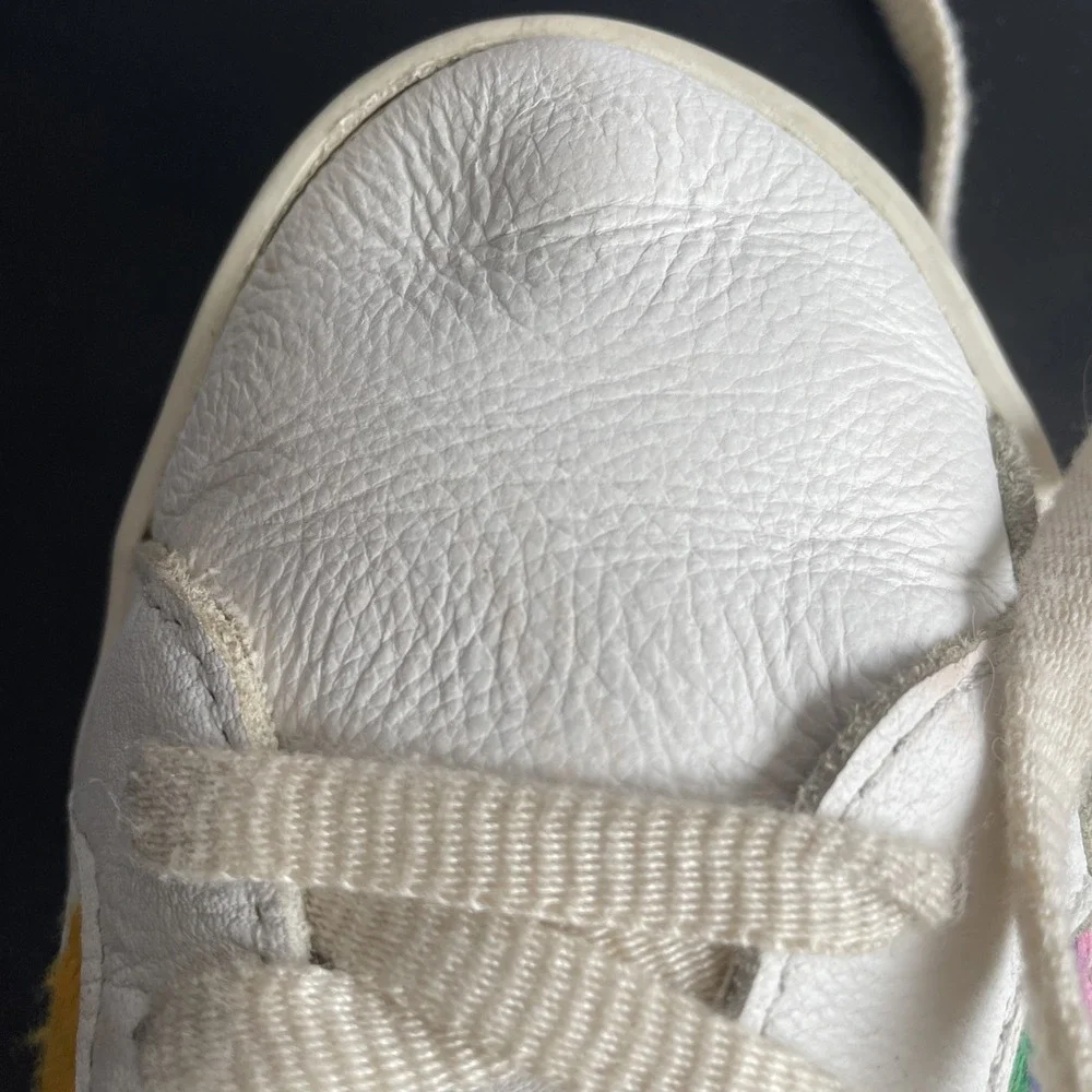 Soludos Ibiza Sz 7.5 White Leather Low Top‎ Sneakers Rainbow Wave sun Good Vibes